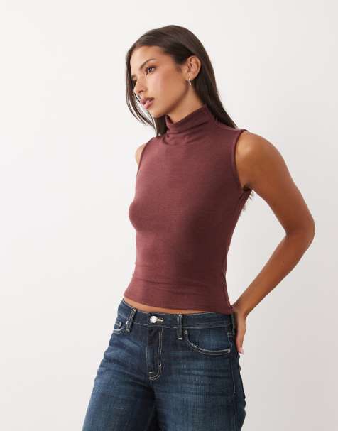 Gina Tricot top sans manches à col cheminée bordeaux foncé - view 1