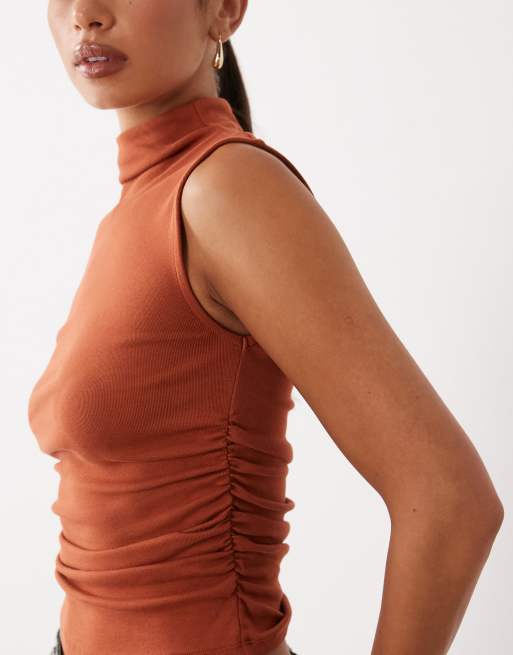Gina Tricot top sans manches à col cheminée rouge rouille, 3 de 4