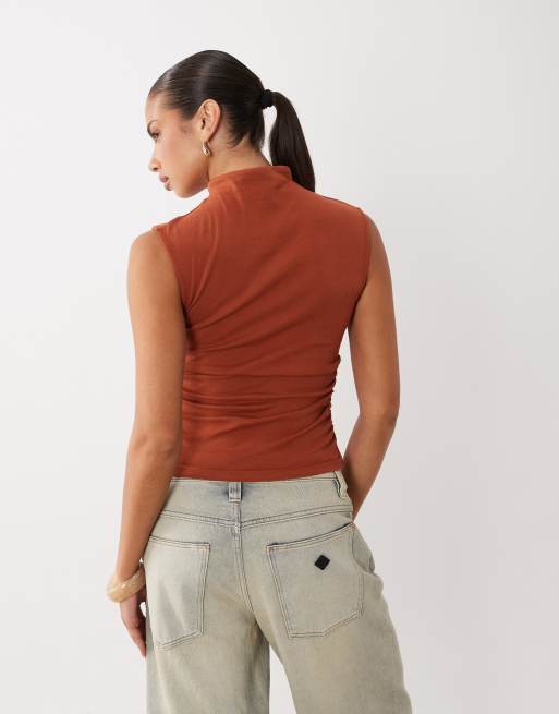 Gina Tricot top sans manches à col cheminée rouge rouille, 4 de 4
