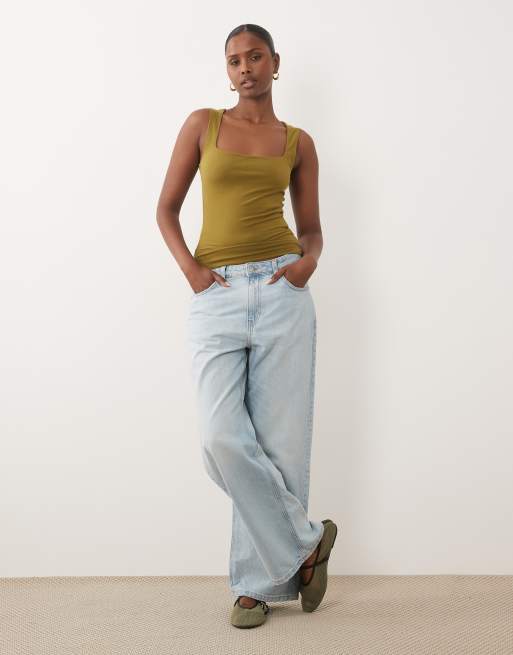 Gina Tricot top sans manches à encolure carrée vert olive, 2 de 4