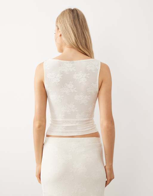 Gina Tricot - Top sans manches d'ensemble en dentelle transparente - Crème, 3 de 4