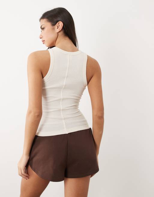 Gina Tricot - Top senza maniche basic in misto cotone a coste beige chiaro, 3 di 4