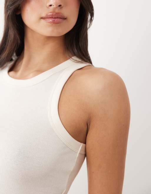Gina Tricot - Top senza maniche basic in misto cotone a coste beige chiaro, 4 di 4