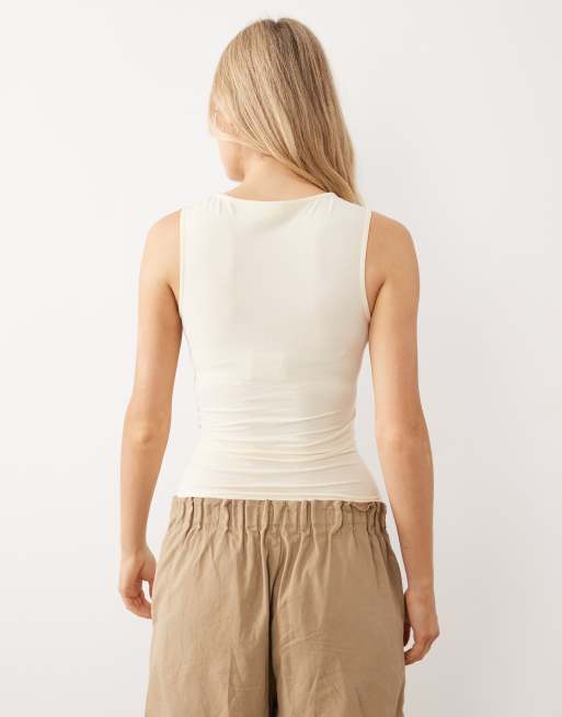 Gina - Tricot - Top senza maniche con scollo squadrato giallo latticello, 4 di 4