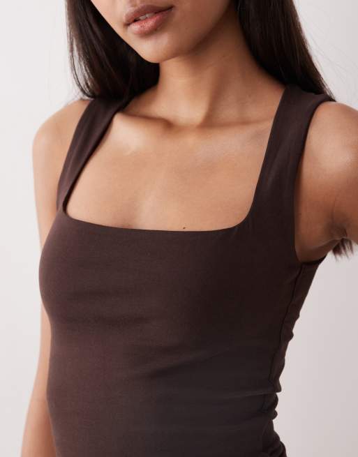 Gina Tricot - Top senza maniche marrone con scollo quadrato, 3 di 4