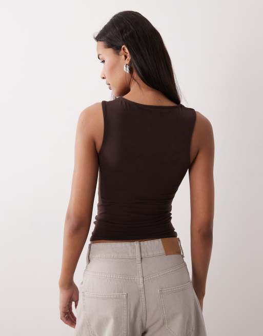 Gina Tricot - Top senza maniche marrone con scollo quadrato, 4 di 4