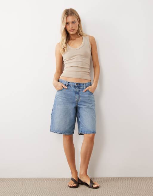 Gina Tricot - Top senza maniche slim beige a coste con scollo a V, 2 di 4