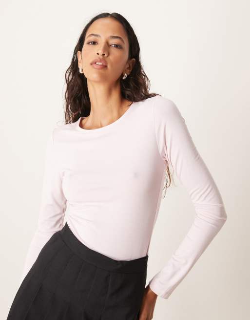 Gina Tricot - Top van zachte jersey met lange mouwen en ronde hals in roze