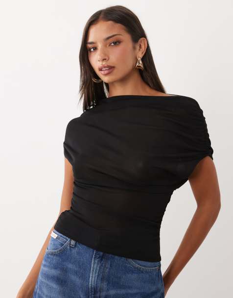 Gina Tricot top z marszczonym rękawem w czerni - view 1