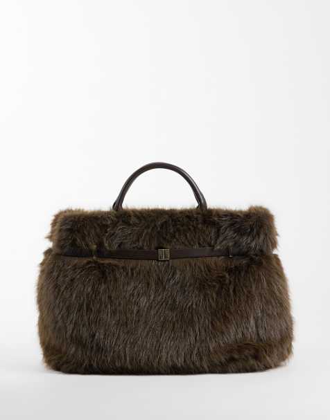 Gina Tricot torebka z górnym uchwytem z faux-fur w kolorze brązowym - view 1