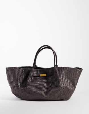 Gina Tricot - Tote bag structuré en paille - Marron foncé