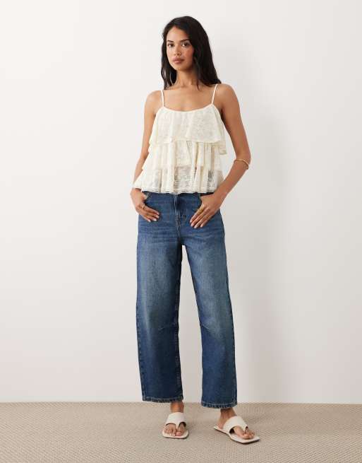 Gina Tricot – Trägertop aus Spitze in Weiß mit Rüschen, 2 von 4