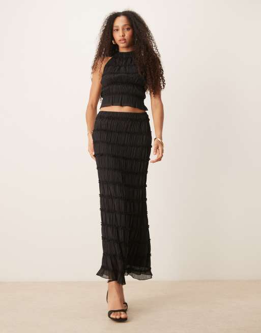 Gina Tricot – Transparenter, gestufter Maxirock in Schwarz, Kombiteil