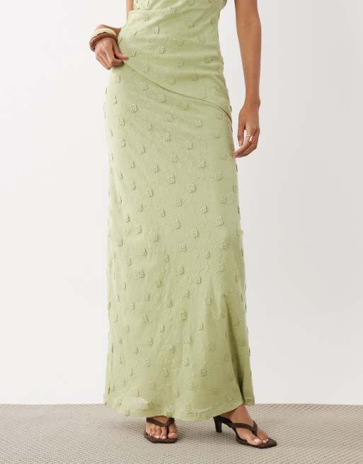 Gina Tricot – Transparenter Maxirock in Hellgrün mit 3D-Blumenmuster, Kombiteil, 3 von 5