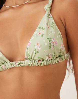 Gina Tricot Triangle Bikini Top With Wide Straps In Green