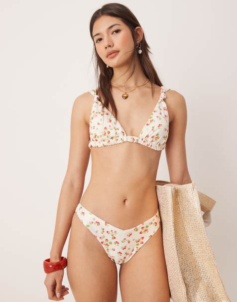 Gina Tricot triangle bikini top with wide straps in red strawberry print - view 1