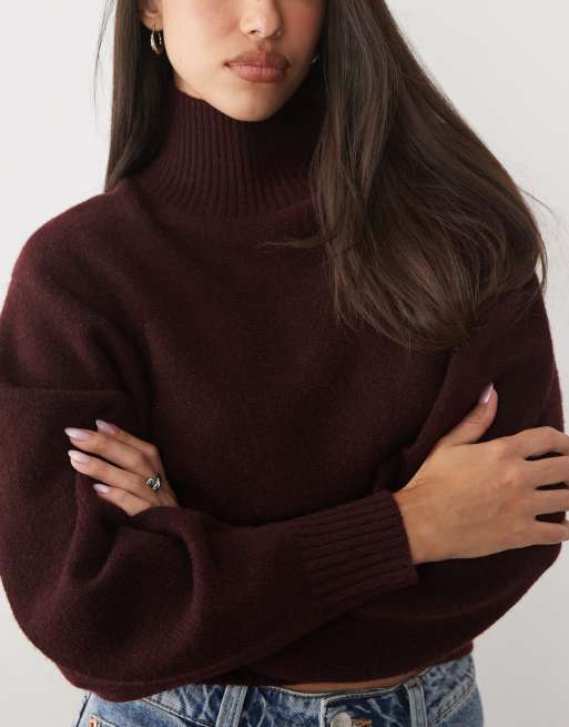 Gina Tricot tröja med ståkrage i vinröd, 3 av 4