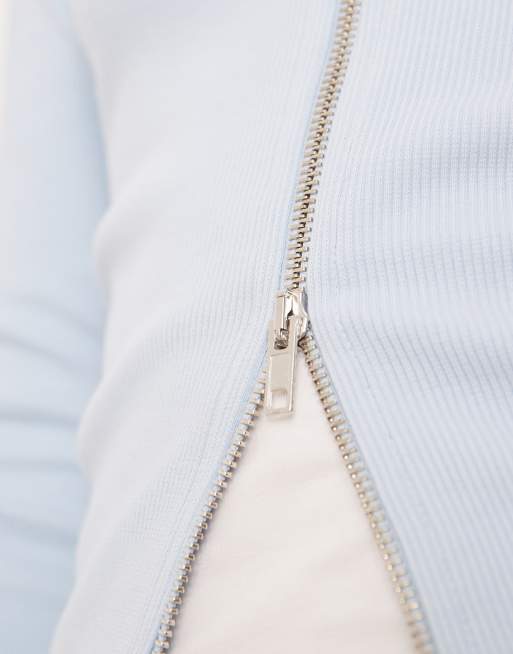 Gina Tricot two way zip top in light blue, 3 of 4