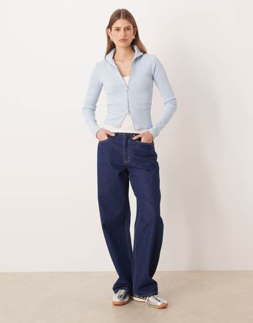 Gina Tricot two way zip top in light blue, 4 of 4