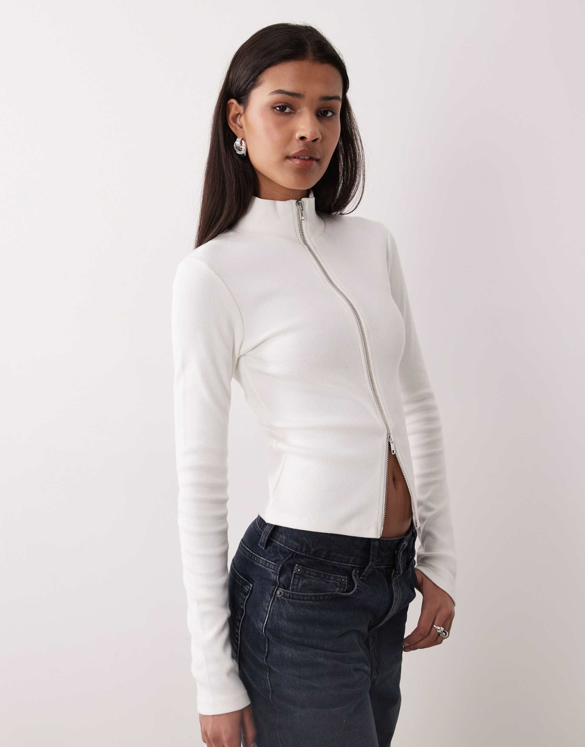gina tricot two way zip top in white