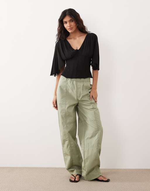 Gina Tricot v neck floaty sleeves corset top in black, 2 of 4
