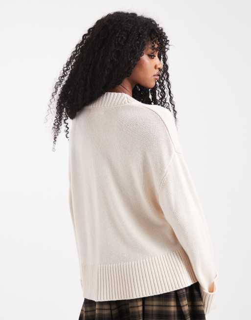 Gina Tricot v neck knit sweater with wide sleeves in cream