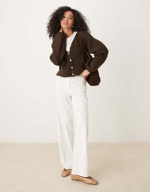 Gina Tricot v neck knit wool alpaca cardigan in brown