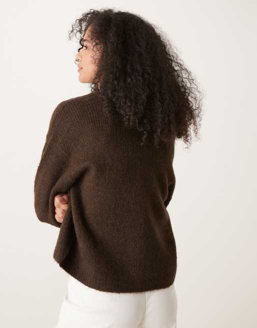 Gina Tricot v neck knit wool alpaca cardigan in brown