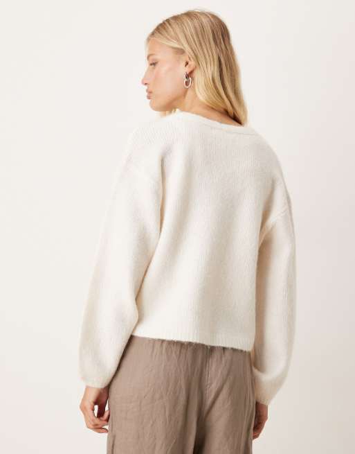Gina Tricot v neck knit wool alpaca cardigan in cream
