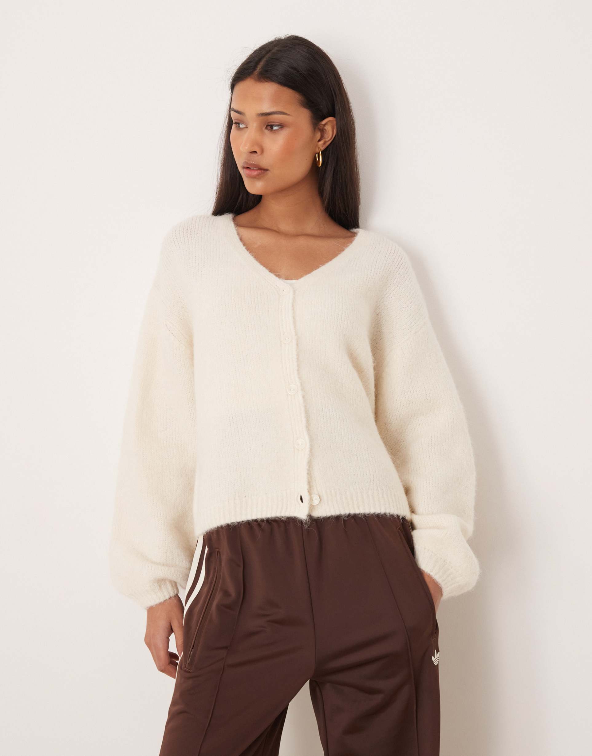 gina tricot v neck knit wool alpaca cardigan in cream