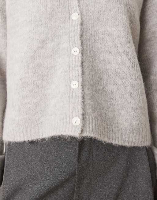 Gina Tricot v neck knit wool alpaca cardigan in light gray melange