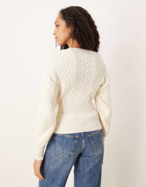 Gina Tricot v neck knitted cable cardigan in cream, 4 of 4