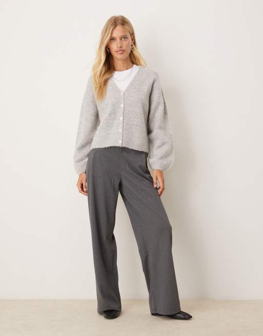 Gina Tricot v neck knitted wool alpaca cardigan in light grey melange, 3 of 4