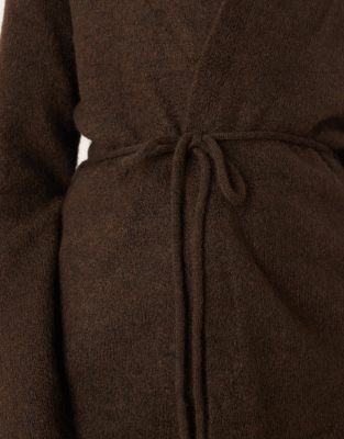 Gina Tricot V-neck Mid Length Knit Wool Alpaca Wrap Cardigan In Gold