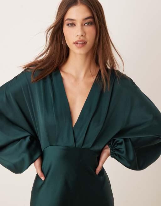 slim fit dress slacks A Line V Neck Dark Green Long Prom Dresses, Dark Green Long Formal Gra main image 0