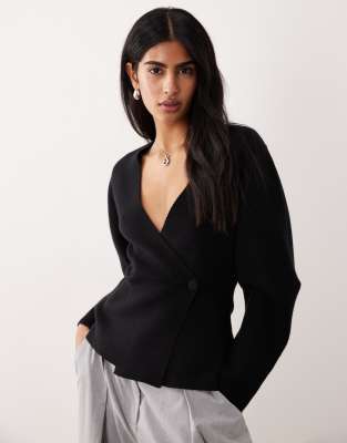 Gina Tricot V-neck Shaped Cardigan In Black