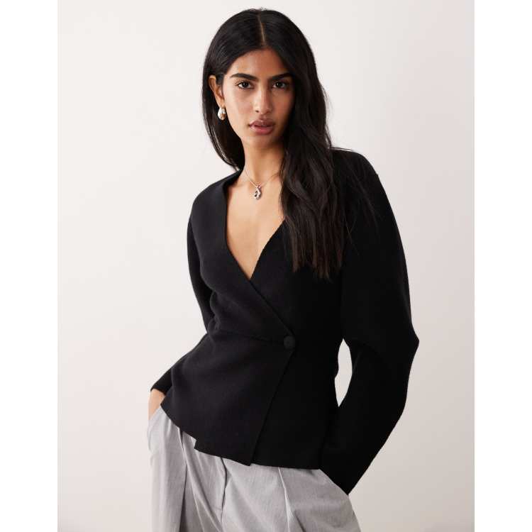 Gina Tricot v-neck shaped cardigan in black | ASOS