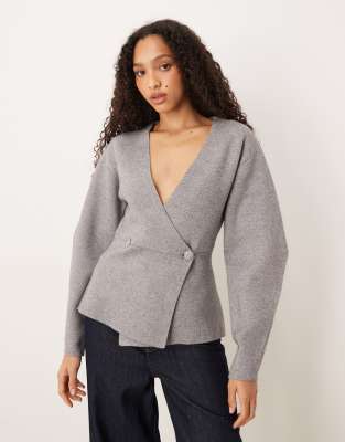 Gina Tricot V-neck Shaped Cardigan In Gray