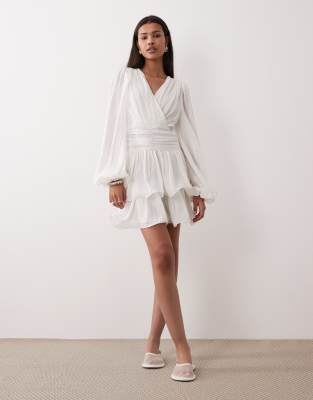 Gina Tricot V Neck Wide Sleeve Mini Dress In Multi