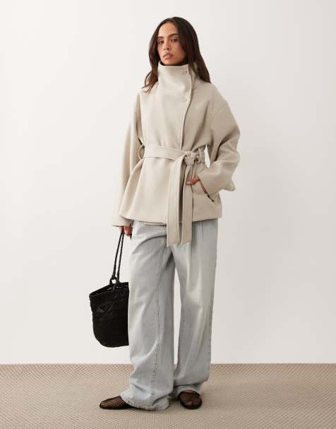 Gina Tricot - Veste courte en laine avec col montant - Beige clair - view 1