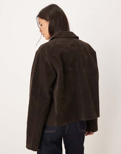 Gina Tricot - Veste courte imitation daim - Marron foncé, 4 de 4