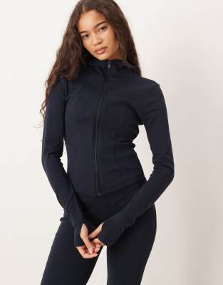 Gina Tricot - Veste de sport d'ensemble effet sculptant à fermeture éclair - Bleu marine