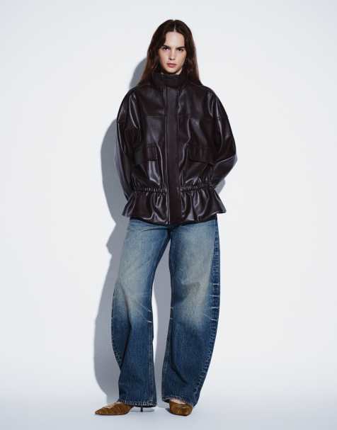 Gina Tricot veste oversize à col montant en imitation cuir prune foncé - view 1