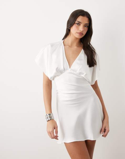 Gina Tricot - Vestido corto blanco hueso con mangas murciélago de satén - view 1