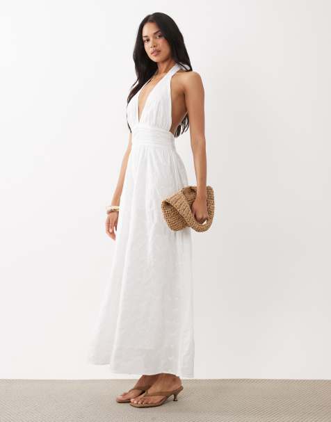 Gina Tricot - Vestido largo blanco con cuello halter - view 1