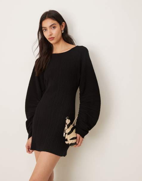 Gina Tricot - Vestito corto a maniche lunghe strutturato in maglia nero - view 1