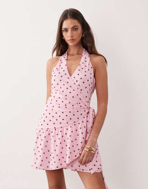 Gina Tricot - Vestito corto avvolgente trasparente rosa a pois - view 1