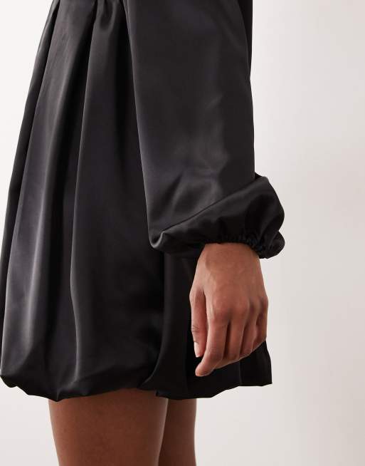Gina Tricot - Vestito corto nero a palloncino con scollo a cuore e maniche lunghe, 3 di 4