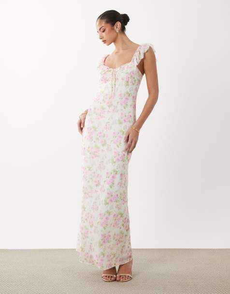 Gina Tricot - Vestito lungo con volant e stampa a fiori multicolore - view 1