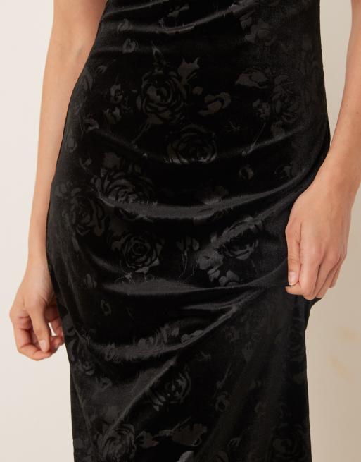 Gina Tricot - Vestito lungo in velluto nero jacquard con rose, 3 di 4
